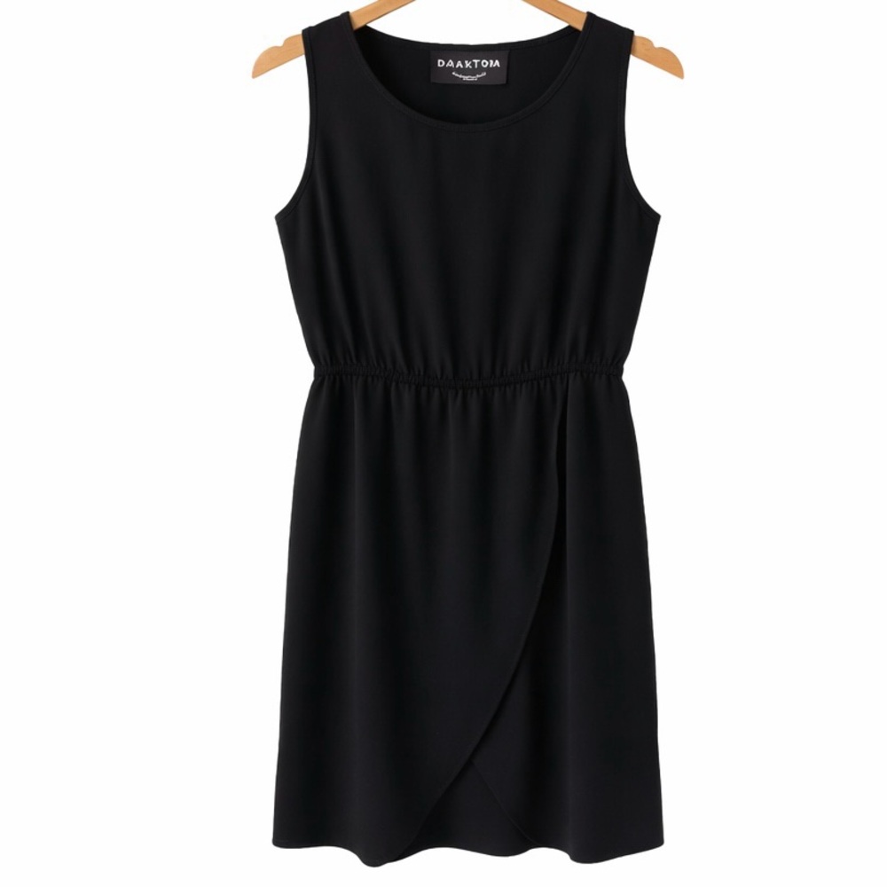 Babaton Black 100% Silk Knee-Length Dress L Elastic Waist Tulip Hem - Picture 2 of 8